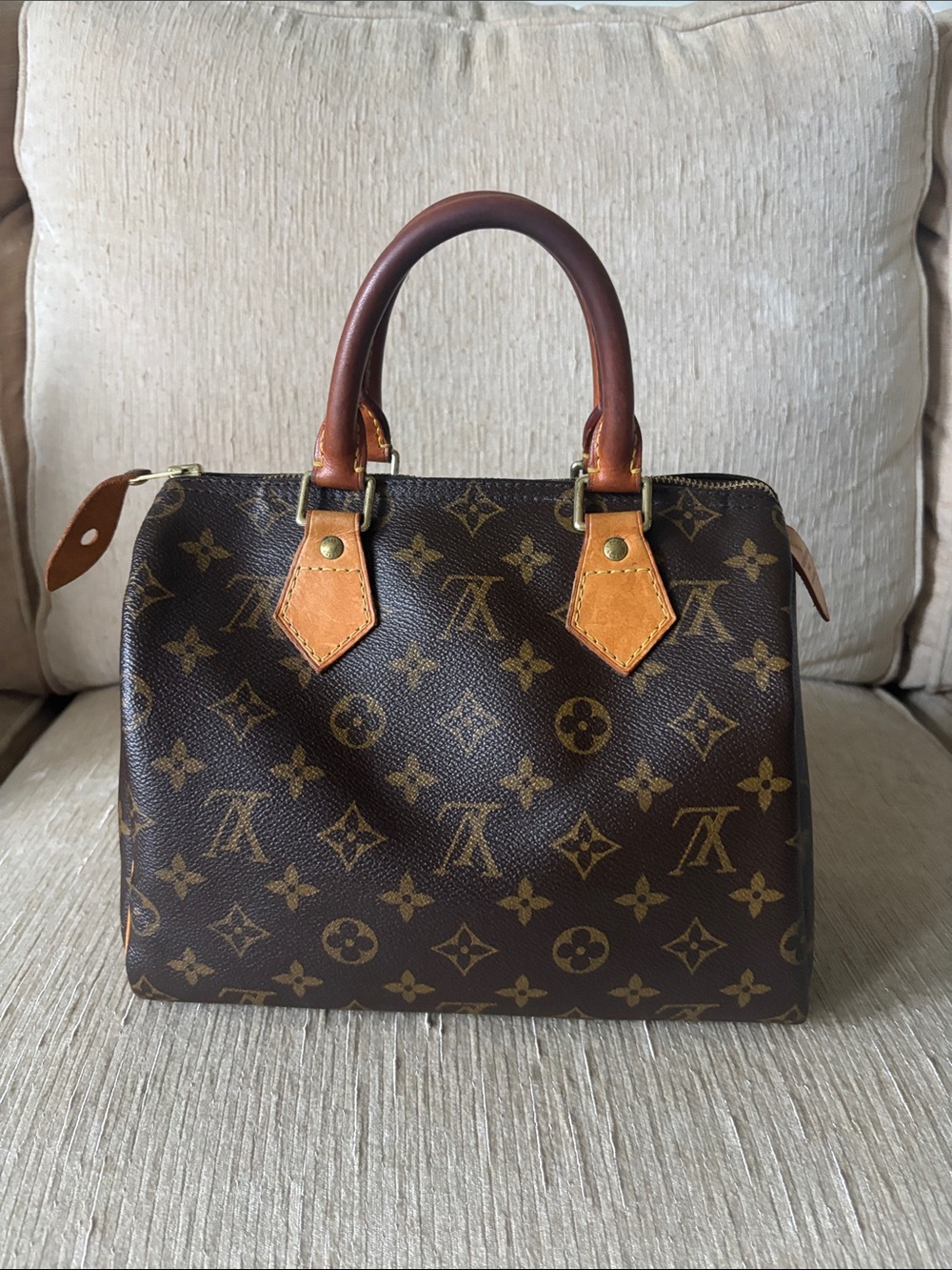 Louis Vuitton Brown Monogram Canvas Top-Handle Satchel with Tan Trim